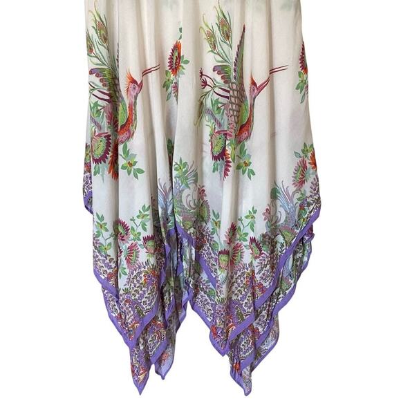 ANTHROPOLOGIE Analise Floral Bird Handkerchief Sleeveless Midi Dress, Size 12 - Picture 7 of 16